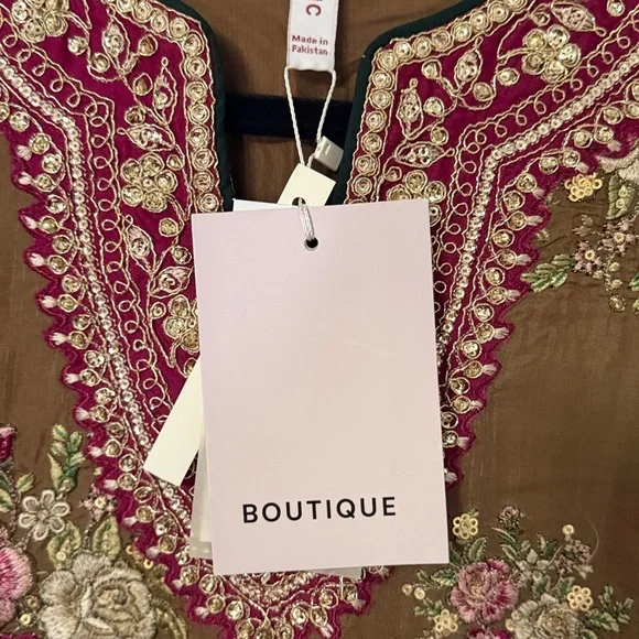 Ethnic Indian Wear Brown and Pink Long Sleeve kameez with palazzo - Picture 2 of 7